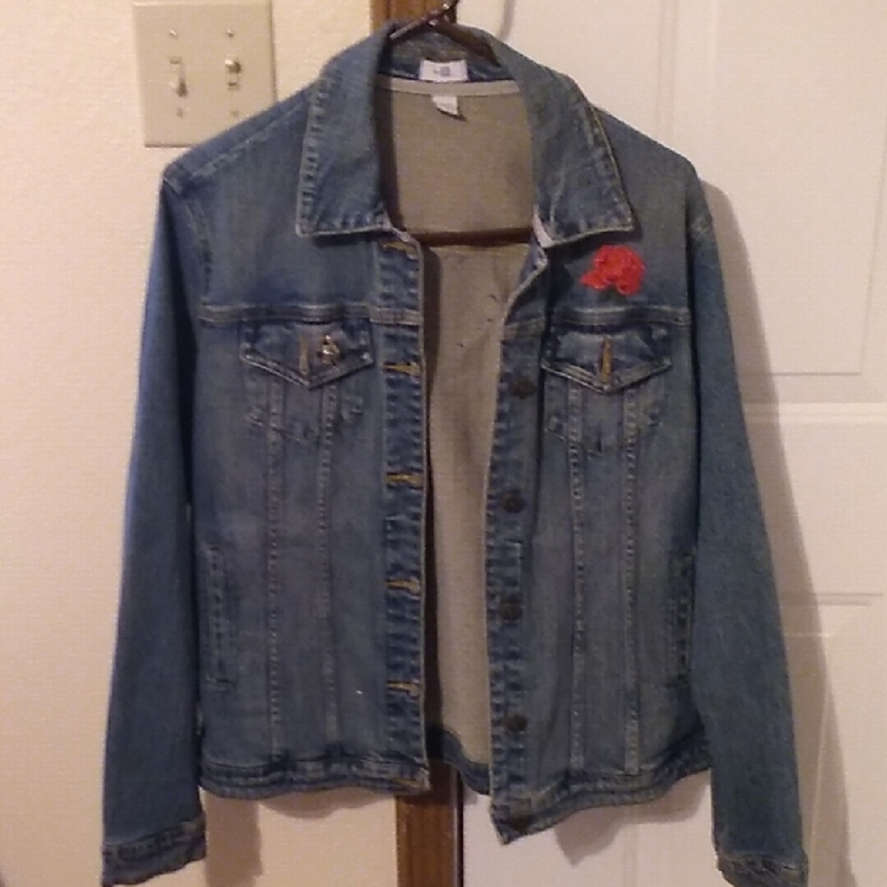 Denim Jacket with Red Embroidery